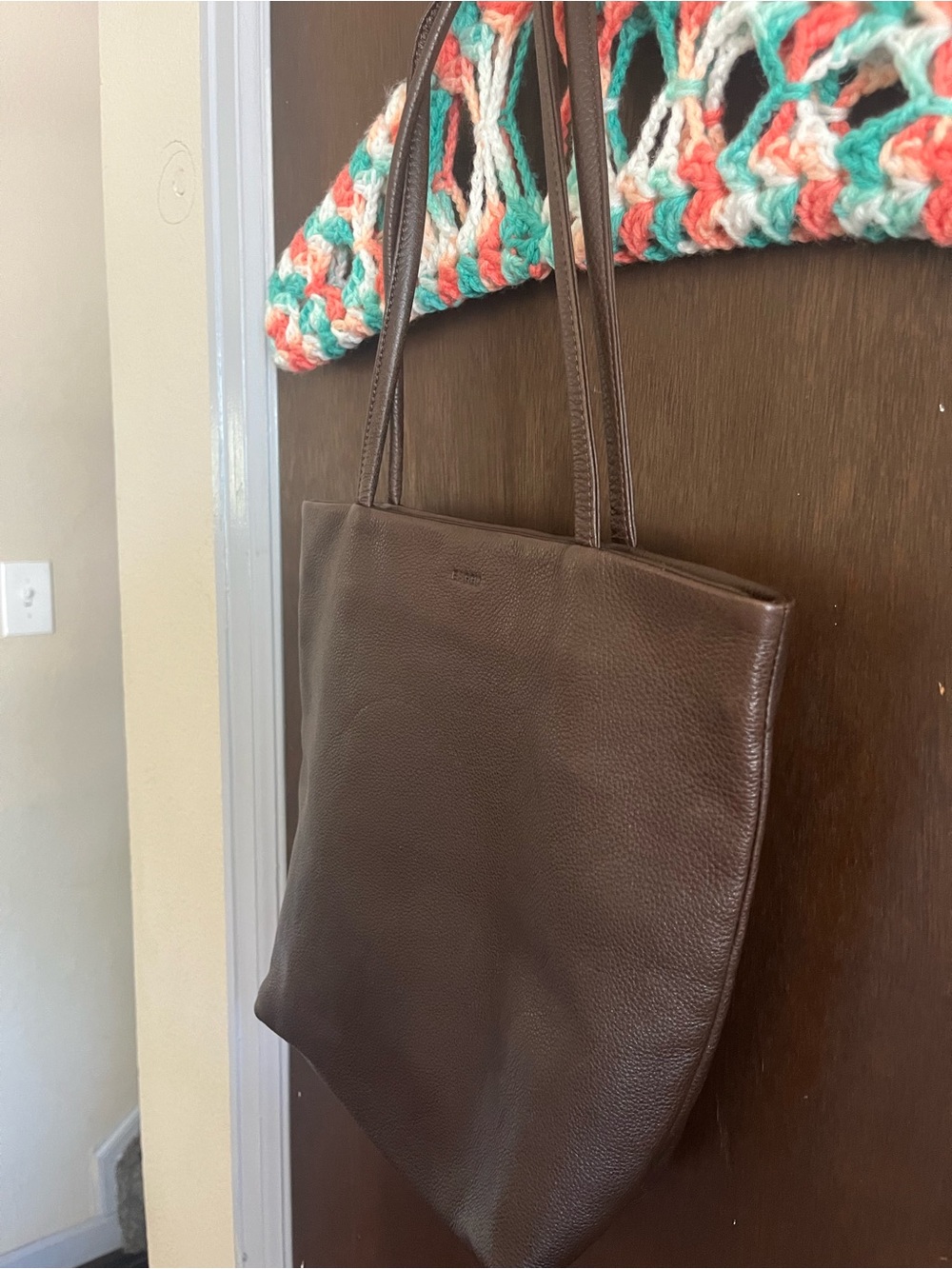 BAGGU Dark Brown Pebbled Leather Shoulder Bag - Picture 3 of 7